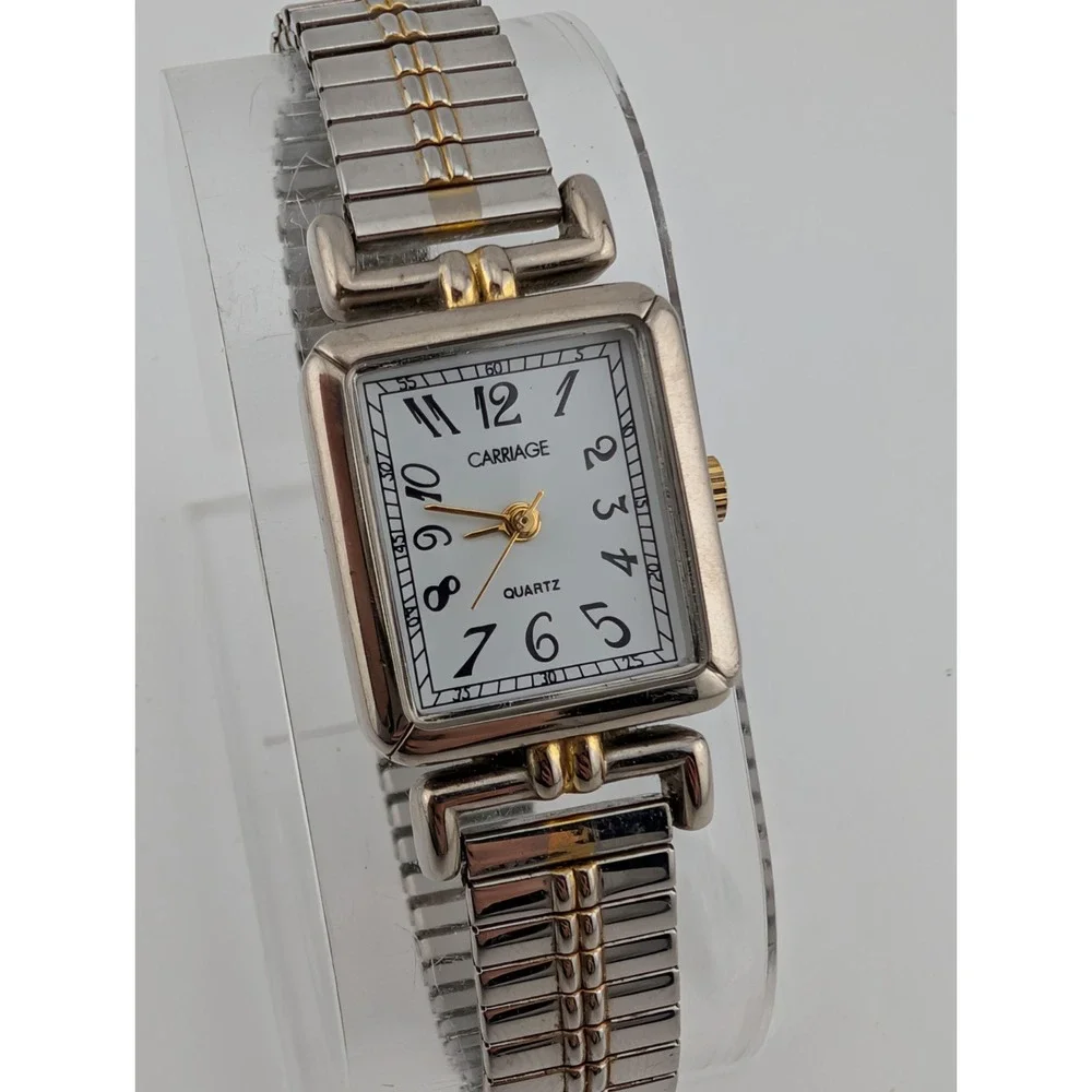 Carriage Timex Watch Women 19mm Case Two Tone‎ Stretch Band New Battery